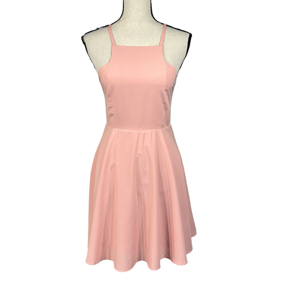 Lulus Small Skater Dress Call to Charms Racerback Apron Neckline Sleeveless Pink